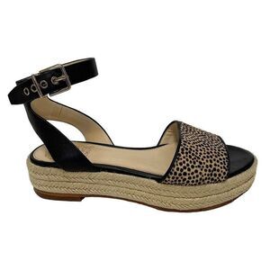 Vince Camuto Sandals Womens Size 6 Espadrille Black Cheetah Ankle Strap Platform